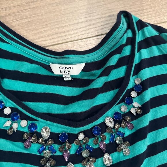 CROWN AND IVY WOMENS GREEN AND BLUE BLOUSE XL - Picture 6 of 8